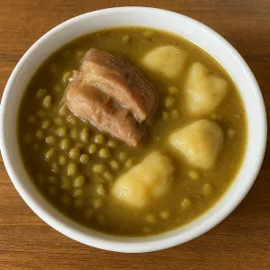 GREEN PIGEON PEAS SOUP WITH  LOCAL PIGTAIL &  DUMPLINGS