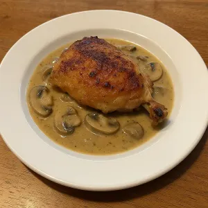 BROILED BONE-IN CHICKEN THIGH WITH MUSHROOM SAUCE